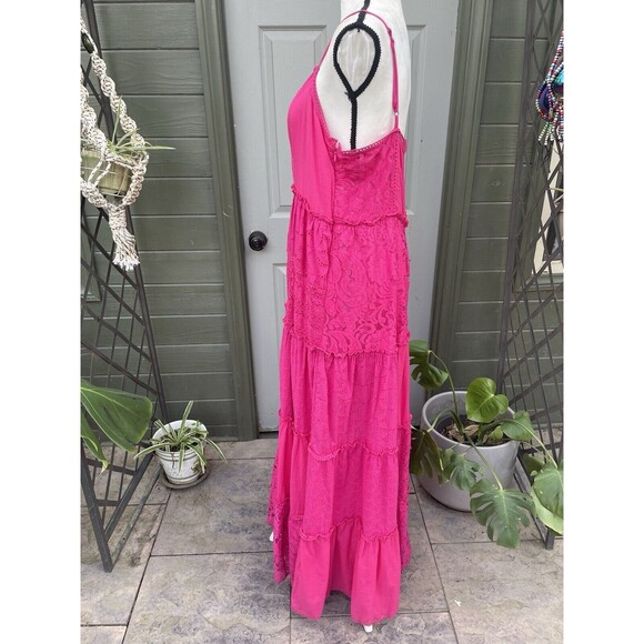 Anthropologie Bhanuni Jyoti Sleeveless Patchwork Lace Midi Dress Pink Large - Picture 4 of 9